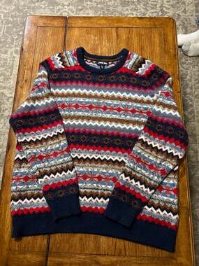 Lands' End Men's XL Multicolored Fair Isle Geometric Grandpa Sweater